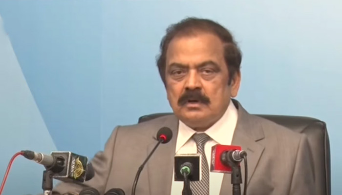 Interior Minister Rana Sanaullah addressing a press conference in Islamabad, on July 27, 2022. — YouTube/Geo News