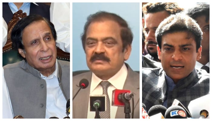 (L to R) Chief Minister Punjab Pervez Elahi, Interior Minister Rana Sanaullah, and former chief minister Punjab Hamza Shahbaz. — PPI/Online/File/YouTube/PTVNewsLive