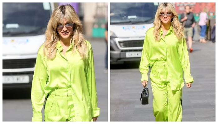 Ashley Roberts serves a killer look in neon green silk co-ord