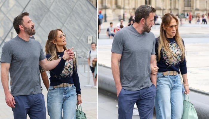 Ben Affleck dan Jennifer Lopez tetap santai saat mereka mengunjungi Louvre di Paris