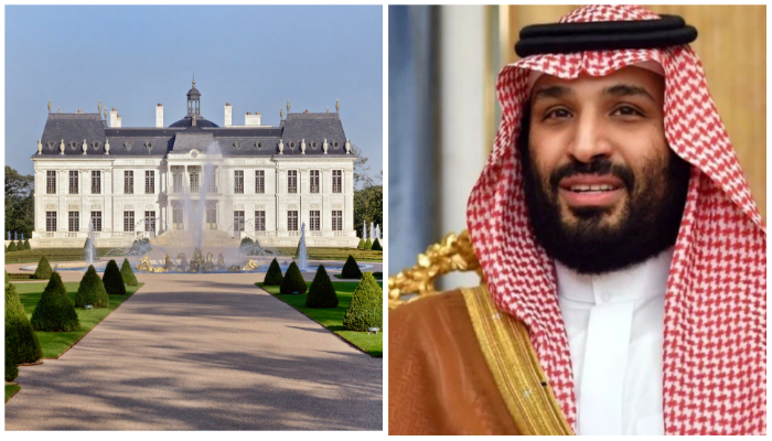 Collage showing the exterior of the Chateau Louis XIV in Louveciennes (L) and photo of Saudi Arabias Crown Prince Mohammed bin Salman  — Cogemad Website/ AFP