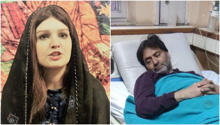 Kashmiri freedom fighter Yasin Malik (R) and his wifeMushaal Mullick. — Twitter