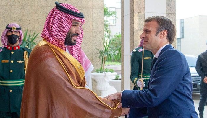 Saudi Crown Prince, Mohammed bin Salman receives French President Emmanuel Macron in Jeddah, Saudi Arabia, December 4, 2021. — Courtesy of Saudi Royal Court/Handout via Reuters