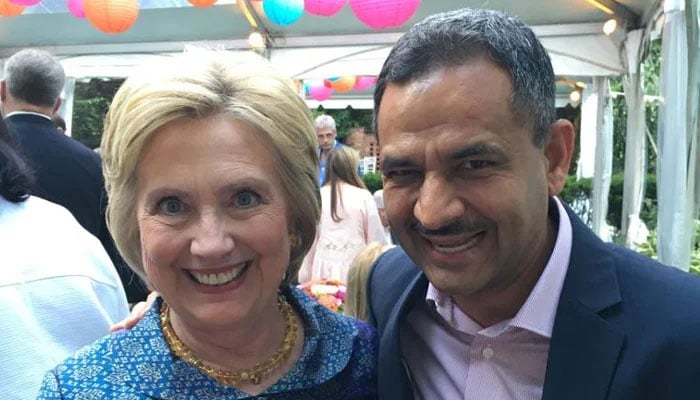 Former US first ladyHillary Clinton (L) andPakistani-American Democrat’s candidate, Dr Asif.— Geo News