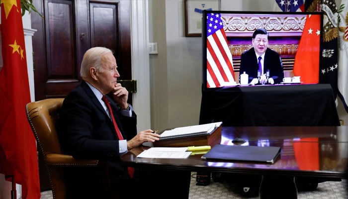 US President Joe Biden speaks virtually with Chinese leader Xi Jinping from the White House in Washington, US November 15, 2021. —REUTERS/Jonathan Ernst