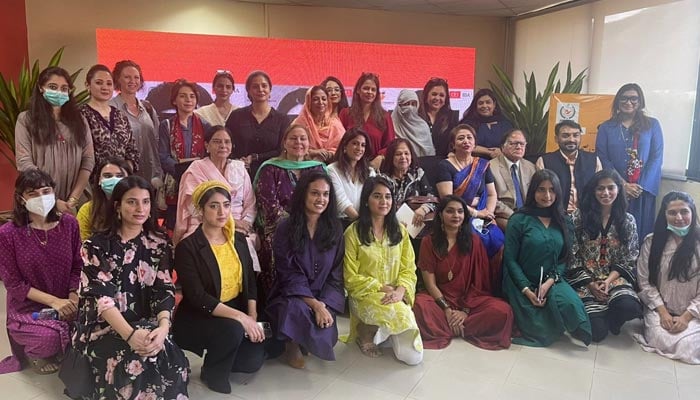 Female journalists address the challenges they face on a day-to-day basis in Islamabad on July 29, 2022. — DRF