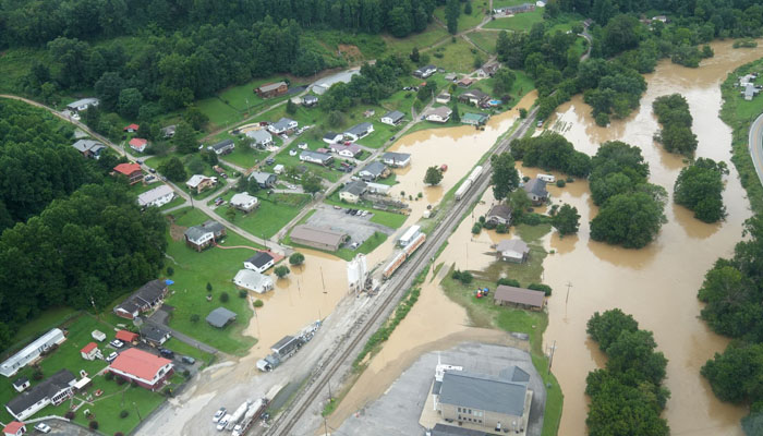 A valley lies flooded as seen from a helicopter during a tour by Kentucky Governor Andy Beshear over eastern Kentucky, US July 29, 2022. —REUTERS