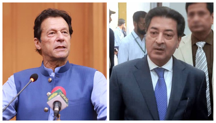 PTI Chairman Imran Khan (left) and Chief Election Commissioner Sikandar Sultan Raja. — PID/Twitter/File