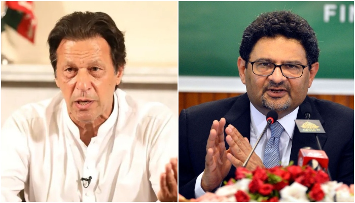 PTI Chairperson Imran Khan (L) and Finance Minister Miftah Ismail.  — AFP