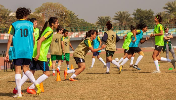 Pakistan womens football cricket team. — Twitter