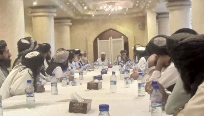 A photo of a meeting between the Pakistani Taliban (TTP) and Pakistans religious scholars in Kabul. — Twitter/File