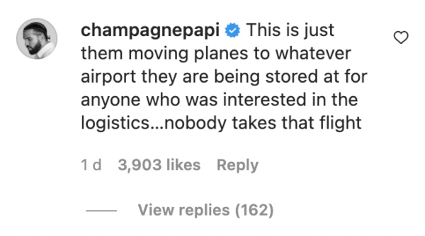 Drake’s odd excuse for short private jet flights leaves fans angry