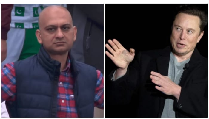 The image collage shows famous Pakistani cricket fan Sarim Akhtar (L) and Tesla CEO Elon Musk. — Twitter/ AFP