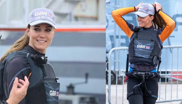 Kate Middleton shows off her athletic physique as she helps steer Britain to victory over NZ in sailing race