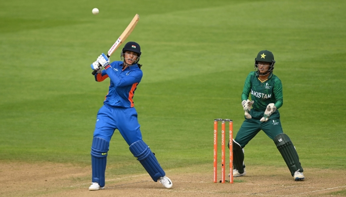 An Indian batter hits a shot during a Commonwealth Games match at the  Edgbaston Stadium in Birmingham, on July 31, 2022. — PCB