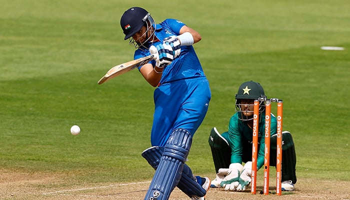 Commonwealth Games - Kriket Wanita T20 - Grup A - Pakistan v India - Stadion Edgbaston, Birmingham, Inggris - 31 Juli 2022, India Shafali Verma beraksi di luar bowling Anam Amin Pakistan.  — Reuters