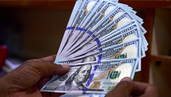 Rupee makes gains against dollar after govt shares roadmap for FY2023 10 A foreign currency dealer counts US dollar notes at a currency market in Karachi on July 19, 2022. — AFP