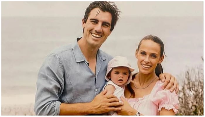 Aussie Test skipper Pat Cummins poses with his wife Becky Boston and son Albie. — Twitter