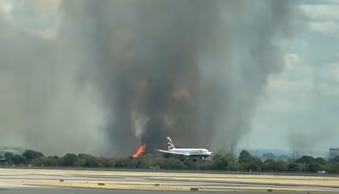 Fire began around 2:50pm in the afternoon near Hatton Road in Feltham.— Twitter screengrab/CipryNick