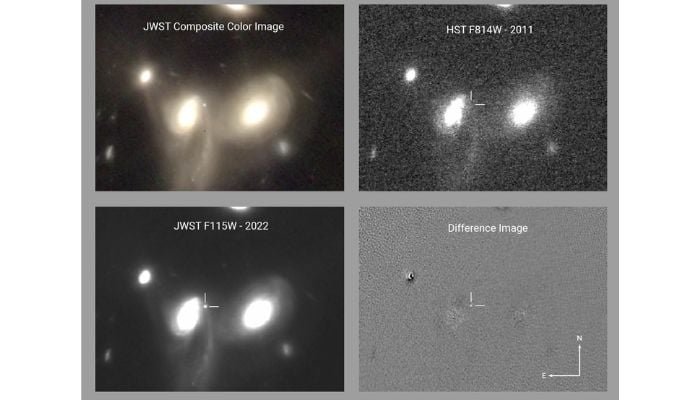 These images show the galaxy where James Webb possibly spotted a supernova and an image of the same galaxy captured by Hubble.— Space Telescope Science Institute