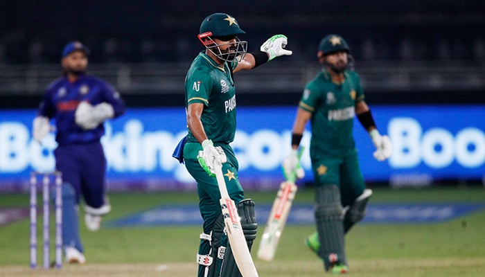 Cricket - ICC Mens T20 World Cup 2021 - Super 12 - Group 2 - India v Pakistan - Dubai International Stadium, Dubai, United Arab Emirates - October 24, 2021 Pakistan Babar Azam reacts. — Reuters