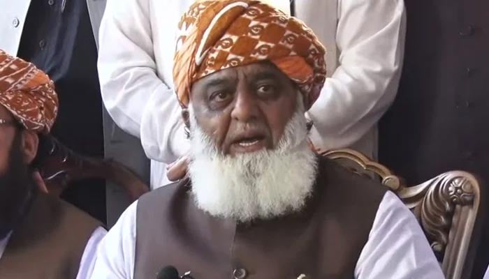 Pakistan Democratic Movement (PDM) chief Fazlur Rehman addressing a press conference in Islamabad, on April 4, 2022. — YouTube/HumNewsLive