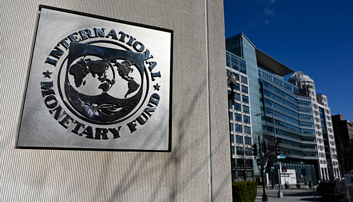 This file photo taken on January 26, 2022, shows the seal for the International Monetary Fund in Washington, DC. — AFP