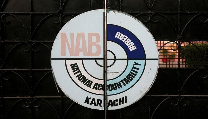 A logo of the National Accountability Bureau (NAB) is seen on the main entrance of their office in Karachi, Pakistan. — Reuters/File