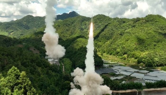 The Rocket Force under the Eastern Theatre Command of China’s People’s Liberation Army (PLA) conducts conventional missile tests into the waters off the eastern coast of Taiwan, from an undisclosed location in this handout released on August 4 - Reuters