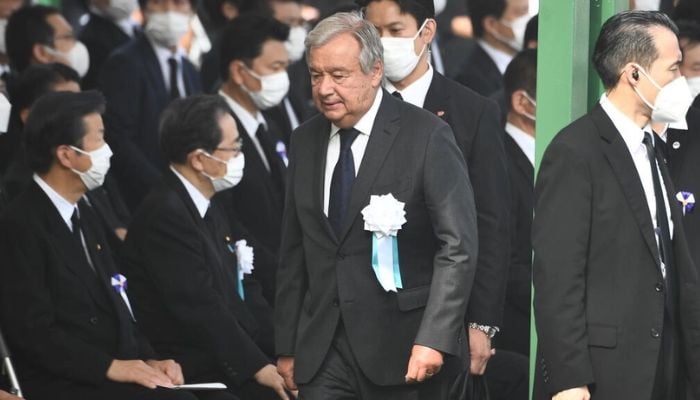 United Nations Secretary-General Antonio Guterres attends an annual memorial in Hiroshima.  -AFP