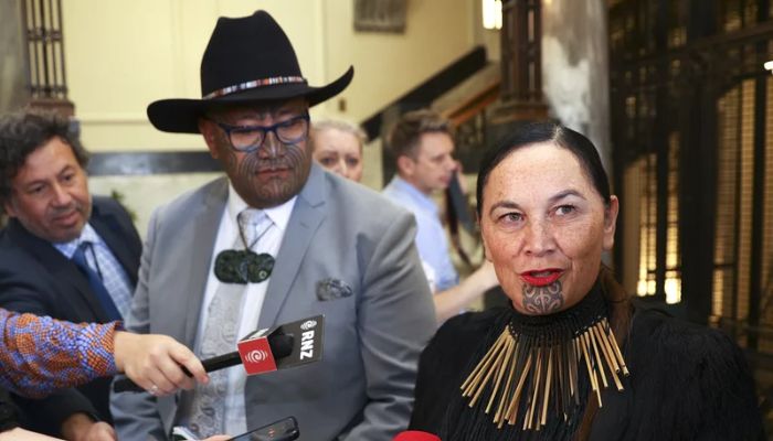 Maori Party co-leaders Rawiri Waititi and Debbie Ngarewa-Packer speak to media during the opening of New Zealands 53rd Parliament. —Nevada Public Radio via Getty Images