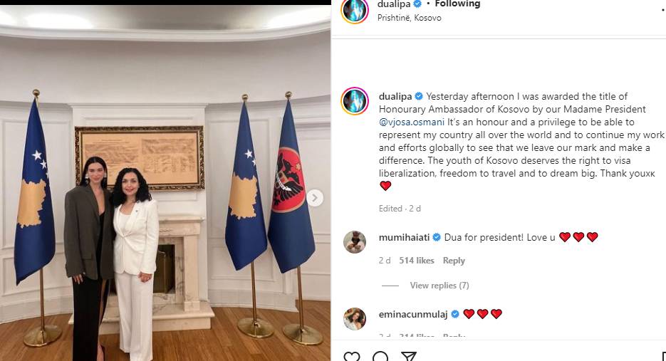 Dua Lipa receives title of Honorary Ambassador of Republic of Kosovo: Photos