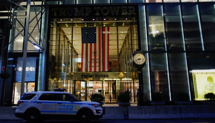 A NYPD vehicle is parked outside Trump Tower after former U.S. President Donald Trump said that FBI agents raided his Mar-a-Lago Palm Beach home, in New York City, US, August 8, 2022.— REUTERS/Eduardo Munoz