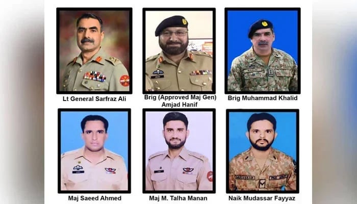 Pictures of military personnel who embraced martyrdom in Balochistan helicopter crash. —ISPR