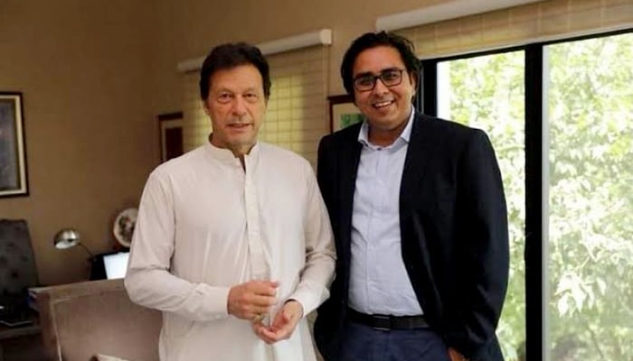 PTI leader Shahbaz Gill with party chairman Imran Khan. Picture Courtesy Murad Raas Twitter