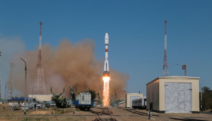 A Soyuz-2.1b rocket booster with the Iranian satellite Khayyam blasts off from the launchpad at the Baikonur Cosmodrome, Kazakhstan August 9, 2022. — Reuters