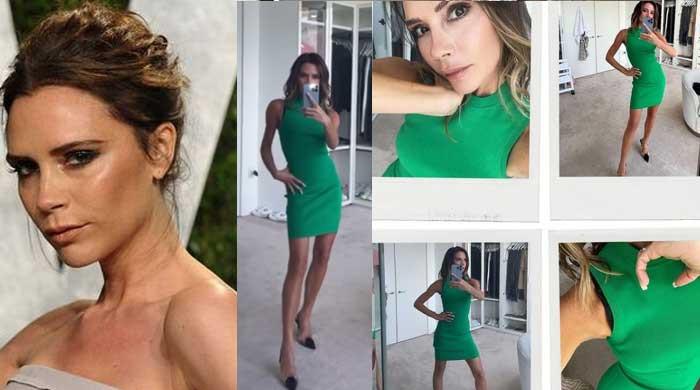 Victoria Beckham drops jaws in figure-hugging green knitted dress amid tussle with Nicola Peltz
