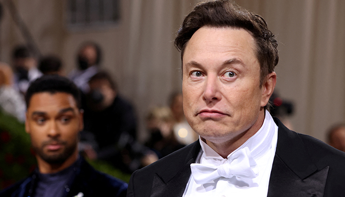 Rege-Jean Page looks at Elon Musk as they arrive at the In America: An Anthology of Fashion-themed Met Gala at the Metropolitan Museum of Art in New York City, New York, US, May 2, 2022. — Reuters