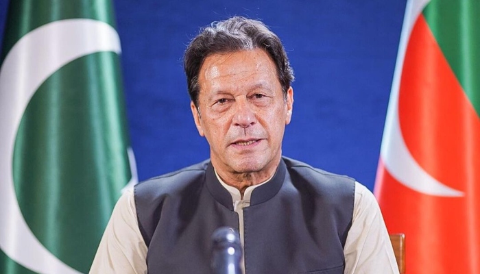 PTI chairperson Imran Khan addressing supporters via video link on July 10, 2022. — Instagram/ Imrankhan.pti