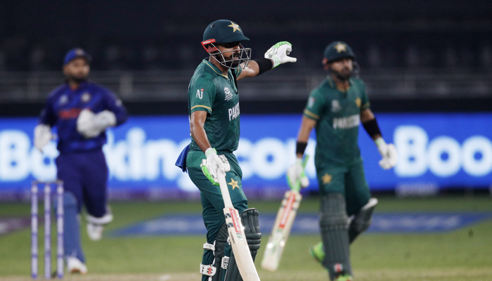 Cricket - ICC Mens T20 World Cup 2021 - Super 12 - Group 2 - India v Pakistan - Dubai International Stadium, Dubai, United Arab Emirates - October 24, 2021 Babar Azam reacts. — Reuters