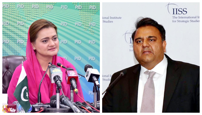 PTI Senior Vice President  Fawad Chaudhry (right) and Information Minister Marriyum Aurangzeb. — PID/File