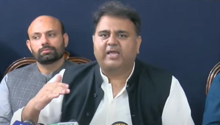 PTI leader and former information minister Fawad Chaudhry addressing a press conference on August 11, 2022. — YouTube screengrab/ Hum News Live