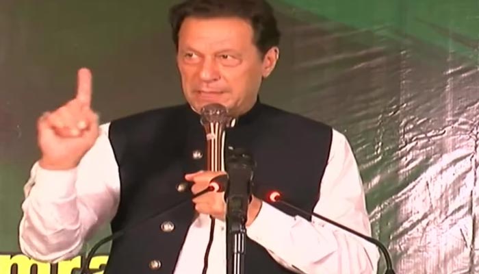 PTI chairperson Imran Khan addresses the minority convention in Islamabad on August 11, 2022. — Twitter Screengrab