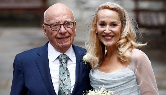 Rupert Murdoch and Jerry Hall outside St Brides church following a service to celebrate their wedding in London back in 2016. — Reuters/File