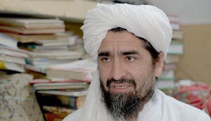 Taliban cleric Sheikh Rahimullah Haqqani during an interview with BBC . — BBC News