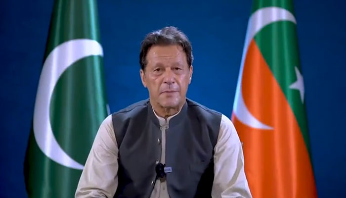 PTI Chairman Imran Khan inviting people to his partys August 13 power show. — Screengrab/Twitter video/ PTI