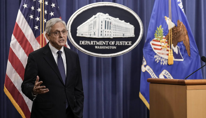 US Attorney General Merrick Garland explains to reporters that he will not take questions after he delivered a statement at the US Department of Justice August 11, 2022 in Washington, DC. — Getty Images/AFP