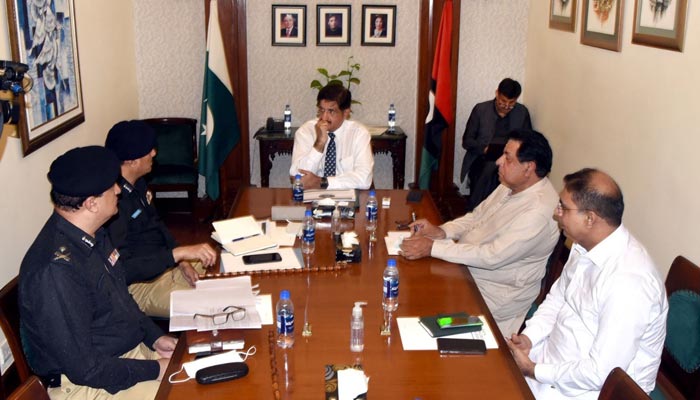 Chief Minister Sindh Syed Murad Ali Shah presiding over a meeting on law and order in the province. — CM Office