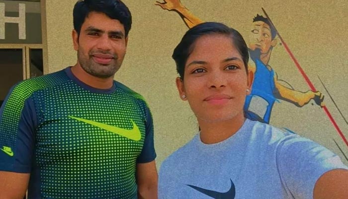 Javelin thrower Fatima Hussain and Arshad Nadeem. — Provided by the reporter