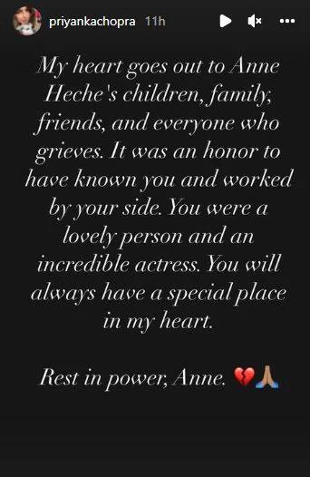 Priyanka Chopra and Ellen DeGeneres mourn the loss of Anne Heche